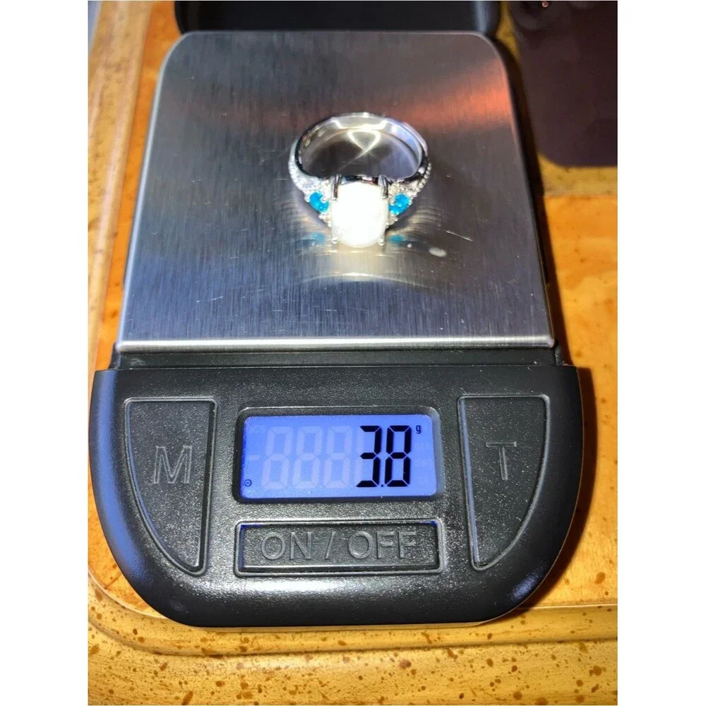 Rainbow Moonstone Blue Apatite Sterling Silver Ring Size 7.75